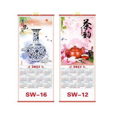 China Manufacturer selling wall calendar hot custom printing cane 2021 wall wallscroll paper calendar directly for sale