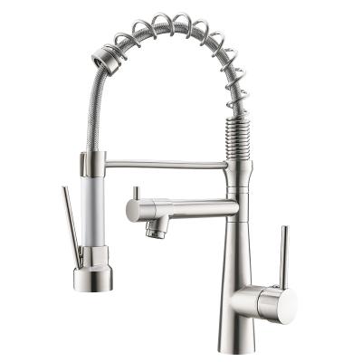 China Thermostatic Contemporary Kitchen Sink Faucet FLG Single Handle Brushed Nickel Stainless Steel Kitchen Faucets With Pull Down Sprayer for sale