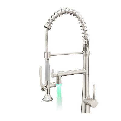 China FLG NL1010 Kitchen Sink Mixer Tap Faucets With Led Light 360 Degree Kitchen Mixer Tap 3 Color LED Light Commercial Kitchen Faucets With Pull Down Sprayer for sale