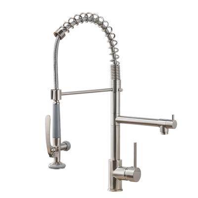 China Kitchen Sink Mixer Tap FLG Faucets: N512 Brushed Nickel Finish Single Lever Kitchen Faucet With Pull Down Sprayer for sale