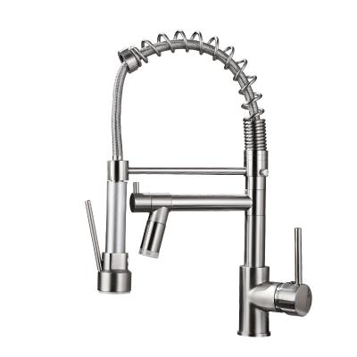 China Other Flg Double Pull Out Brushed Spray Nickel Led Kitchen Faucet Water Tap With Boiled Water for sale