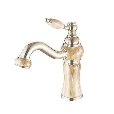 China European Luxury Metered Faucets Jade Stone Gold Plated Single Handle Bathroom Sink Faucet Basin Mixer for sale