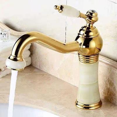 China Luxury Metered Faucets Jade Deck Mounted Vessel Sink Gold Kitchen Bathroom Brass Sink Faucet for sale