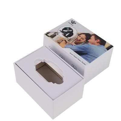 China Handmade custom logo white carton for smartwatch cover gift package retail boxes and base boxes box with foam for sale