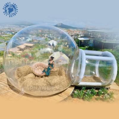 China Outdoor PVC Camping Transparent Hotel With 2 Tunnels Inflatable Clear Tent Bubble Tent For Camping for sale