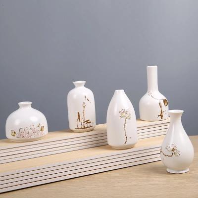 China Minimalist Mini Vase Decoration Lotus Pattern Hand-Painting Ceramic Vase For Home White Vase Crafts for sale