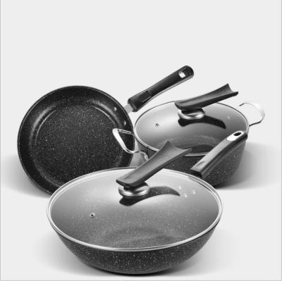 China Sustainable Cookware Set Cooking Pots 3 Piece Set Nonstick Frying Pan Gift Pot Kitchen Set for sale