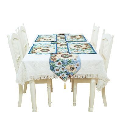 China Factory Wholesale Cheap Jacquard Blue And Yellow Table Runners With Place Mats for sale