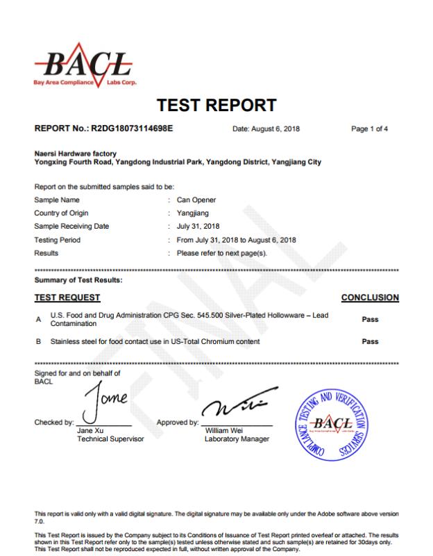 BIS - Yangjiang City Yangdong Dongcheng Naresi Hardware Factory