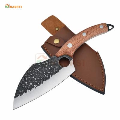 China Stocked Wooden Handle Meat Cleaver Knife Boning Knife With Sheath Chef Knives For Kitchen for sale