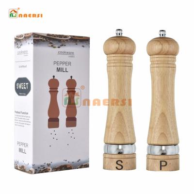 China Sustainable Wholesale Wooden Salt And Pepper Mill Set Pepper Grinders Salt Shakers With Adjustable Ceramic Rotor for sale