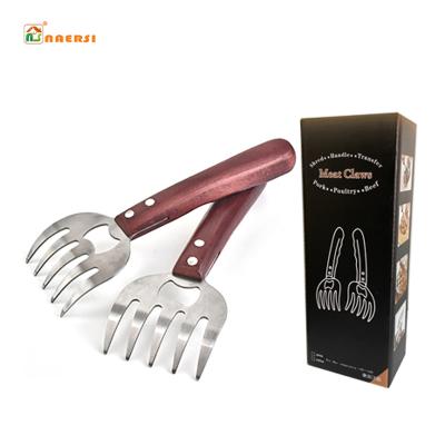 China High Quality Easily Cleaned Metal Meat Claw Stainless Steel Bear Claw BBQ Meat Shredders Separator Forks With Wooden Handle for sale