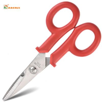 China Durable Multifunctional Electrician Stainless Handle Scissors Wire Cutter Steel Plastic Cable Cutting Scissors Engineering Scissors for sale