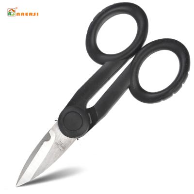 China Durable Multifunctional Electrician Stainless Handle Scissors Wire Cutter Steel Plastic Cable Cutting Scissors Engineering Scissors for sale