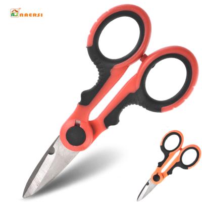 China Durable Multifunctional Electrician Stainless Handle Scissors Wire Cutter Steel Plastic Cable Cutting Scissors Engineering Scissors for sale