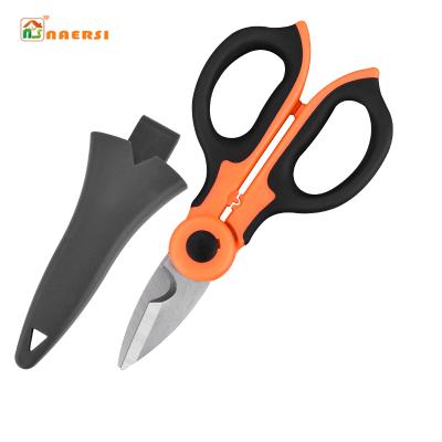 China Durable Multifunctional Electrician Stainless Handle Scissors Wire Cutter Steel Plastic Cable Cutting Scissors Engineering Scissors for sale