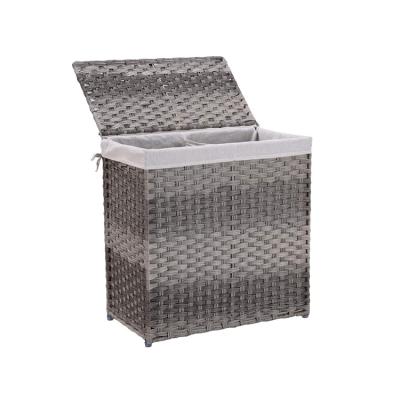 China Custom Wholesale Handmade Foldable Decorative Storage Basket Synthetic Rattan Laundry Hamper for sale