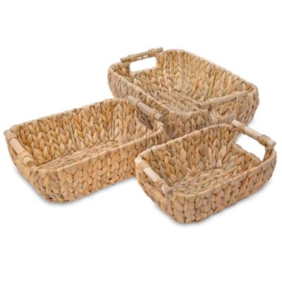 China Sustainable water hyacinth storage basket can be stacked, built-in shelf handle, family wicker basket set for sale