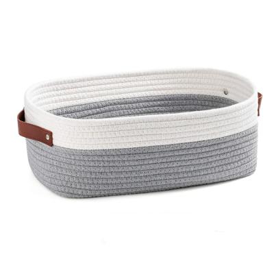 China Wholesale Sustainable Woven Woven Foldable Storage Cotton Rope Basket With Handle for sale