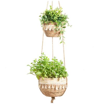 China Viable Water Hyacinth 2 Layers Flowerpot Hanging Basket, Bedroom Decoration Flowerpot Hanging Basket for sale