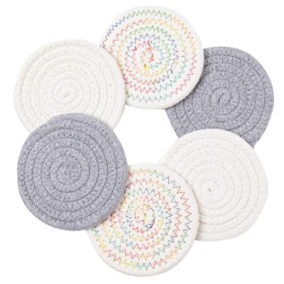 China 6 Piece Sustainable Handwoven Beverage Coaster Heat Absorption And Round Heat Resistant Mat Beverage Coaster Set for sale