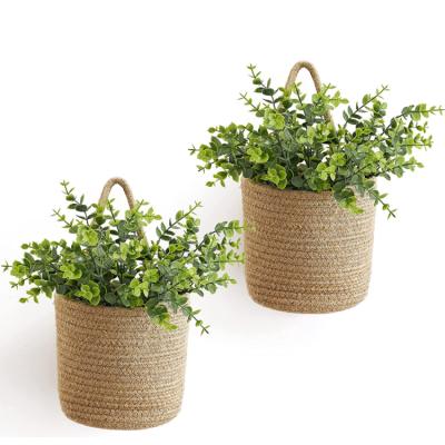 China Three Piece Set of Country Style Viable Decorative Jute Woven Basket with HandlesWall Striped Hanging Basket for sale