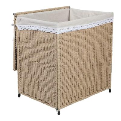 China Sustainable Wholesale Customizable Double-Layer Clothing Storage Hamper With Inner Liner, Folding Laundry Hamper With Lid And Handle for sale