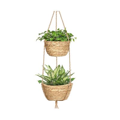 China Sustainable Flower Pot Straw Woven Flower Pot Holder Gift Hot Selling Natural Hanging Basket for sale