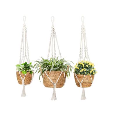 China Sustainable High Quality Home Decoration Plant Hanger Straw Woven Gift Hanging Basket for sale