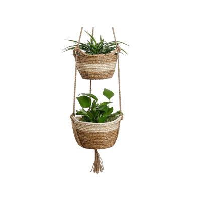 China Sustainable Natural Hanging Plant Flowerpot Basket Rope Rack Container Woven Hanging Basket for sale