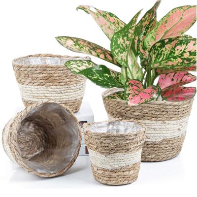 China Factory Best Quality Woven Basket Sustainable Brown Handwoven Basket Straw With Plastic Protective Layer for sale