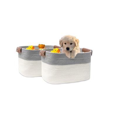 China 2 Piece Sustainable Farm Cotton Rope Woven Basket Laundry Hamper Natural Cotton for sale