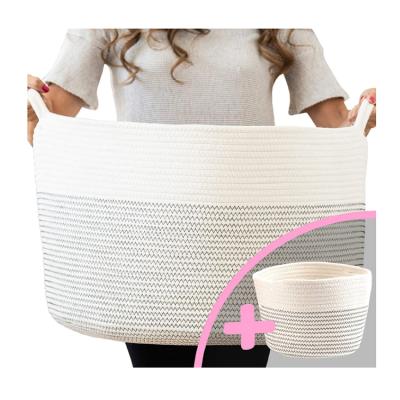 China 2021 New Design Large Sustainable Toy Cotton Rope Basket Woven Storage Woven Set Of 2 for sale