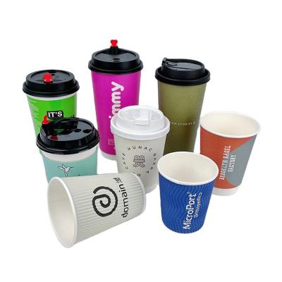 China 8oz 12oz 16oz Recyclable Custom Disposable Black White Hot Drink Coffee Double Wall Cup With Lids for sale