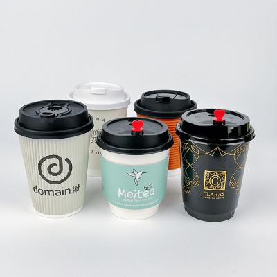 China Hot Sale Recyclable Disposable Recycle Ripple Double Wall Tea Paper Cups Hot Paper Coffee Cups With Lids for sale