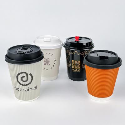 China Factory Price 8oz 12oz 16oz 24oz Recyclable Custom Paper Cups Double Layer Wall Corrugated Ripple Coffee Mugs for sale