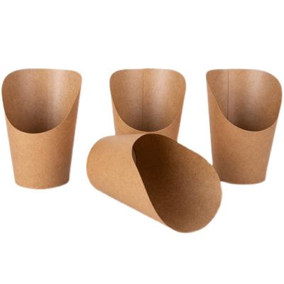 China Customized 8oz 12oz 16oz High Quality Recyclable Snack Takeout Cup Slanted Kraft Paper French Fries Slanted Cup for sale