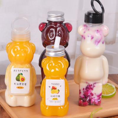 China Top Sales Beverage Pet Food Beverage Square Honey Square Bubble Fruit Juice Cold Bottle With Aluminum Hole Lid for sale