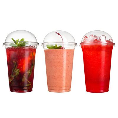 China Hot Selling Eco-friendly 10oz 12oz 14oz 16oz 20oz 24oz Bubble Tea Custom Cold Juice PET Plastic Drink Cups With Lids for sale