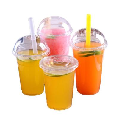 China Wholesale Disposable Eco-friendly Clear Plastic Drink Cup Customized Cups Ice Cream Bubble Tea PET Cup With Dome for sale