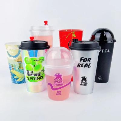 China 8oz 12oz 16oz 22oz 32oz pp printed disposable single wall boba tea plastic coffee cup for cold drink with logo for sale