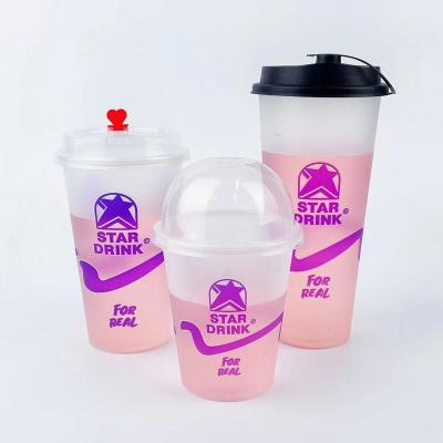 China Custom disposable clear single wall take away fruit milk boba bubble tea juice frosted square plastic pp cups with lids for sale