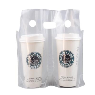 China Logo Recyclable Custom Disposable Packaging Take Away Cup Printed Bubble Tea Coffee PE PP Bags Cup Holder Plastic Bag for sale