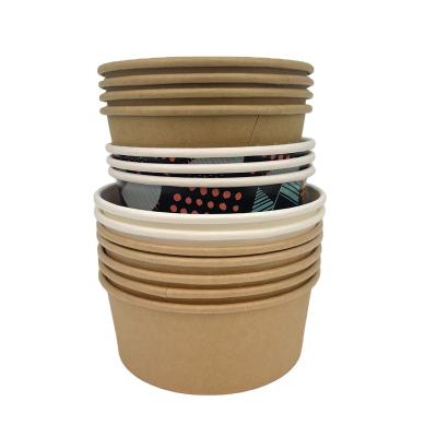 China 8oz 12oz 16oz 24oz 30oz 35oz Craft Recyclable Disposable Kraft Paper Cups Salad Bowl Soup With Paper Bowl With Pet Lid for sale