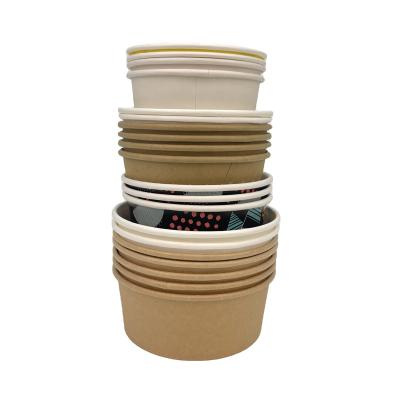 China Heata Disposable Custom Logo Recyclable Take Out Ramen Salad Wrapping Paper Food Soup Bucket Bowls With Pet Lid for sale