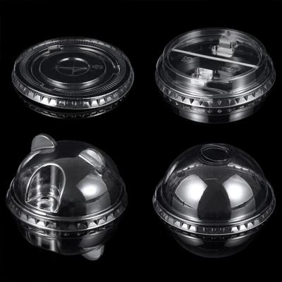 China Non Spill Hot Selling Disposable Take Away 90mm Clear Plastic Plastic Dome Lids 90mm Milk Tea Coffee Pet Juice Boba Cup Lid for sale