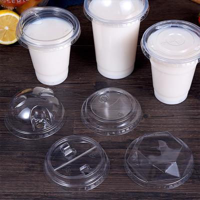 China Non Puddle Maker Soft Pet Plastic Cup Dome Lid Boba Bubble Tea Milk Tea Cup Lids for sale