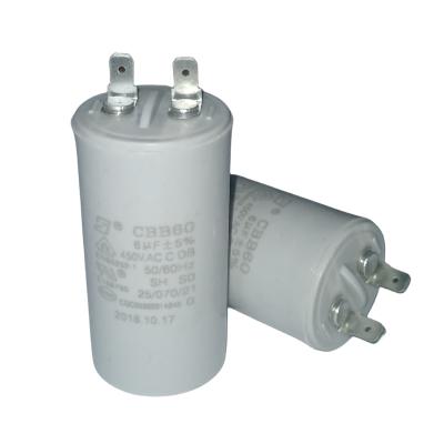 China CBB60 450V 6UF Motor Run Capacitor SH Capacitor 187 Terminal Gray Plastic Case for sale