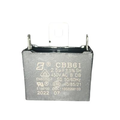 China CBB61 450V 2.5UF AC Run Motor Capacitor Table Fan Capacitor 10000 Hours Self-Healing for sale