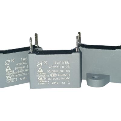 China CBB61 450V 1.0UF Film Capacitor Run Capacitor Two Quick Connect Terminal S3 for sale